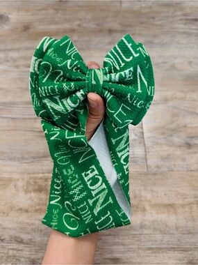 Baby Girl Green Christmas Bow Headband NB-3M Bullet Fabric